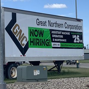 banner racine now hiring temporary sign